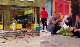 砸西瓜路人吃瓜,一场街头美食的狂欢盛宴